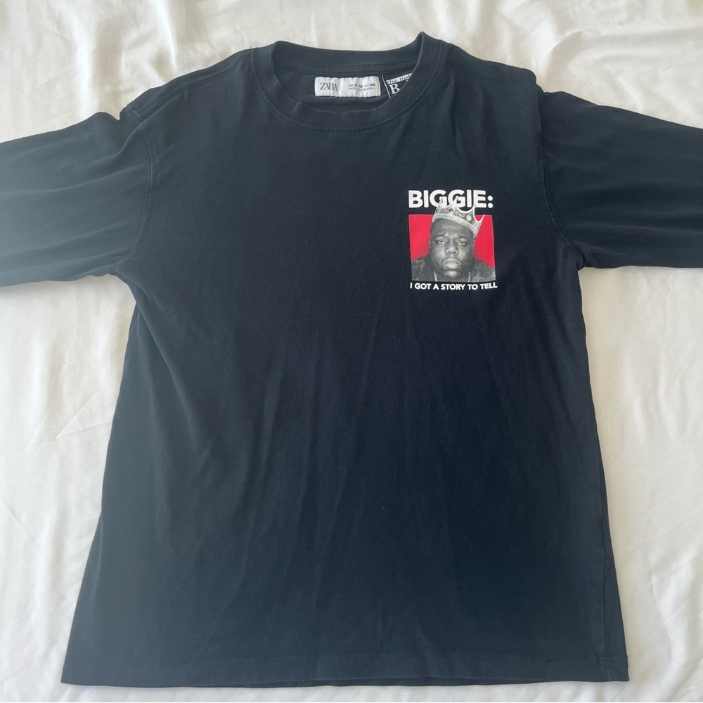 Zara Kids Biggie Smalls Black Long Sleeve Tee with Red Graphic